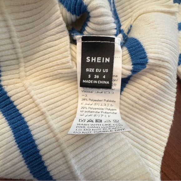 SHEIN Striped White and Blue Ribbed Knit Crop Sweater - Picture 6 of 7
